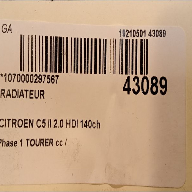 Radiateur occasion CITROEN C5 II Phase 1 04-1995->04-1999 2.0 HDI 140ch 1330T1 3