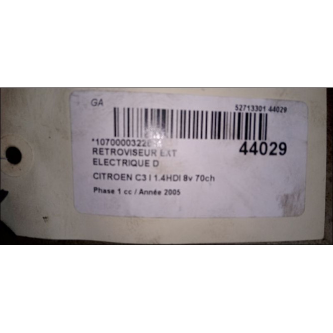 Retroviseur exterieur electrique droit occasion CITROEN C3 I Phase 1 04-2002->10-2005 1.4HDI 8v 70ch 8149FP 3
