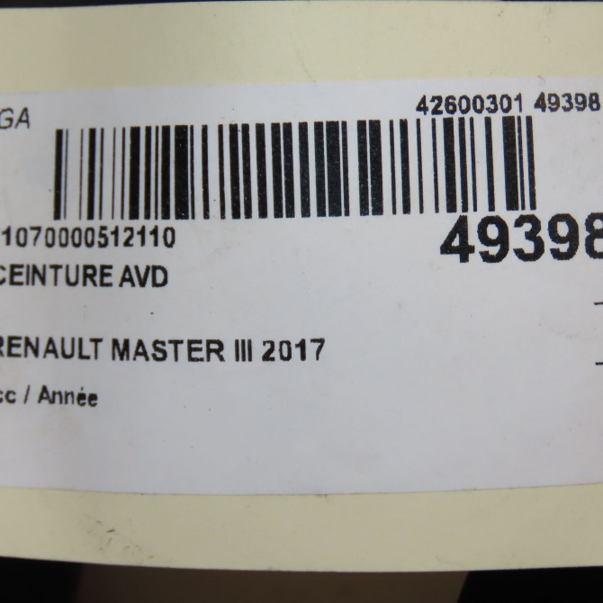 Ceinture avant droite occasion RENAULT MASTER III Phase 2 06-2014->... 2.3 DCI 145ch 868840019R 3