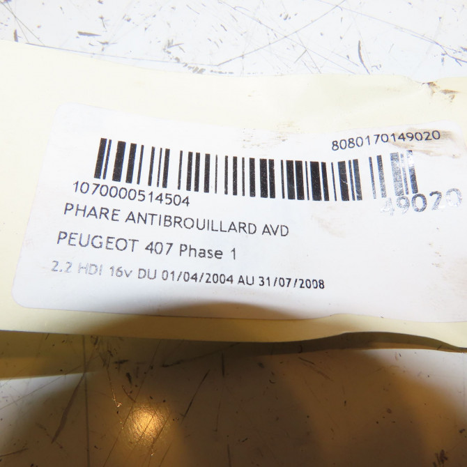 Phare antibrouillard avant droit occasion PEUGEOT 407 Phase 1 04-2004->07-2008 2.2 HDI 16v 620636 4
