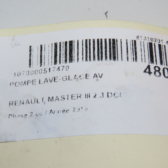 Pompe lave-glace avant occasion RENAULT MASTER III Phase 2 06-2014->... 2.3 DCI 130ch 286205987R 4