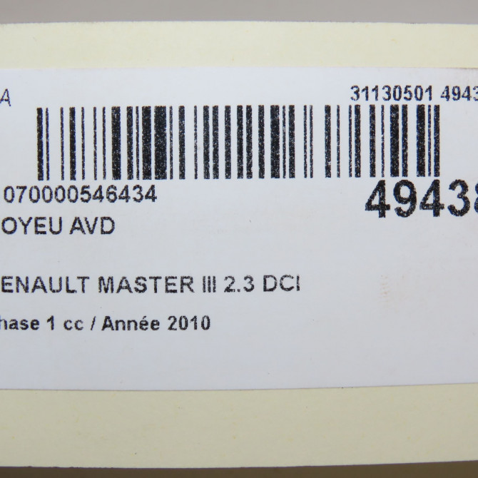 Moyeu avd occasion RENAULT MASTER III Phase 1 04-2010->... 2.3 DCI 16v 100ch 402029333R 5