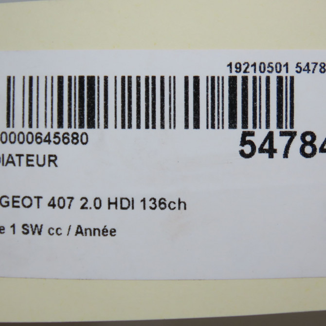 Radiateur occasion PEUGEOT 407 Phase 1 04-1995->04-1999 2.0 HDI 136ch 1330T1 4