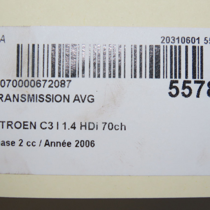 Transmission avant gauche occasion CITROEN C3 I Phase 2 10-2005->12-2010 1.4 HDi 70ch 3272JA 5