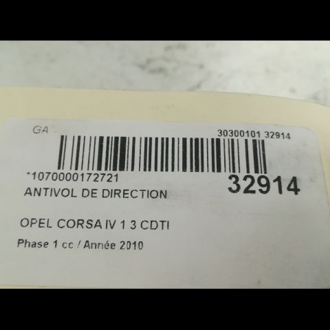 Antivol de direction occasion OPEL CORSA IV Phase 1 09-2006->12-2010 1.3 CDTI 75ch 93181728 3