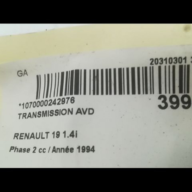 Transmission avant droite occasion RENAULT 19 Phase 2 04-1992->04-1997 1.4i 7701349972 4