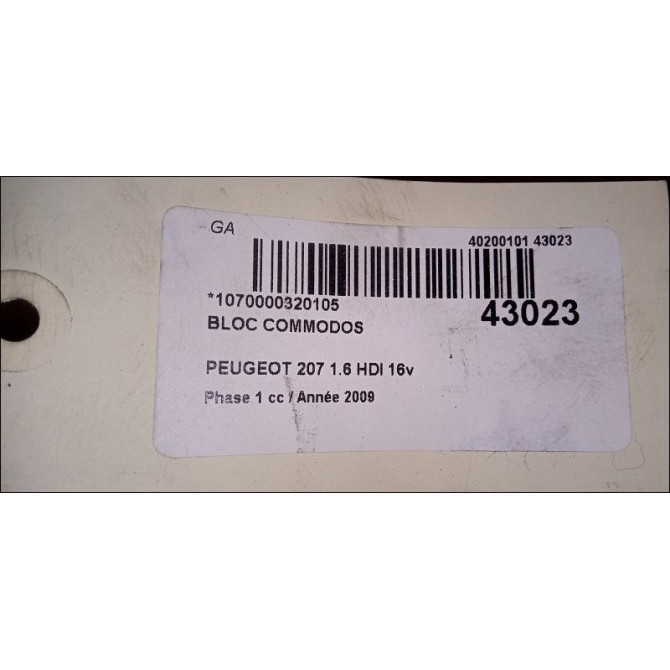 Bloc commodos occasion PEUGEOT 207 Phase 1 04-2006->06-2013 1.6 HDI 16v 90ch 6242YW 4