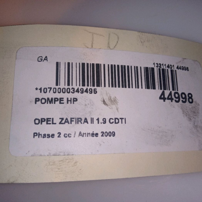 Pompe hp occasion OPEL ZAFIRA II Phase 2 01-2008->12-2014 1.9 CDTI 100ch 93190244 5