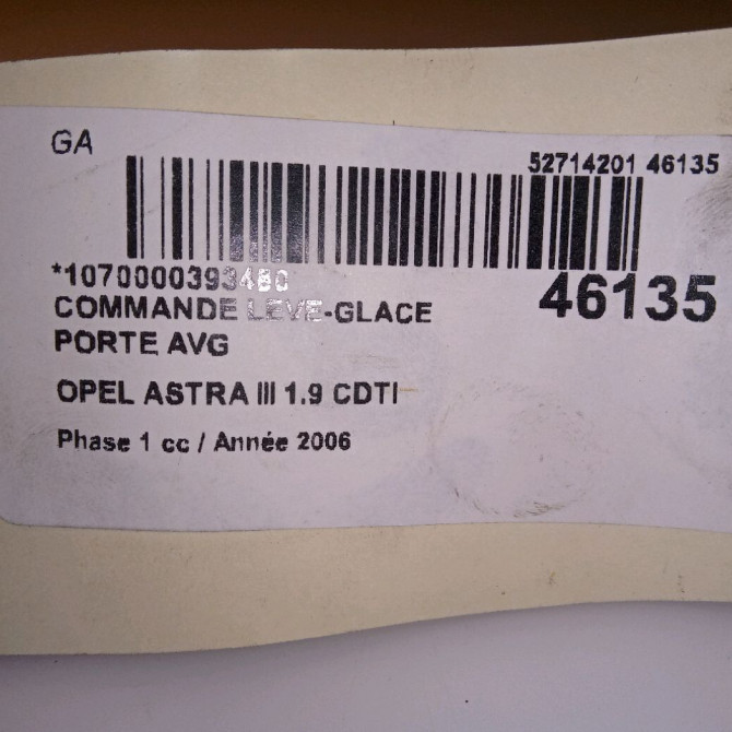 Commande lève-glace porte avant gauche occasion OPEL ASTRA III ASTRA III Phase 1 2004-04-01->2006-12-31 1.9 CDTI 120ch 13228877 5