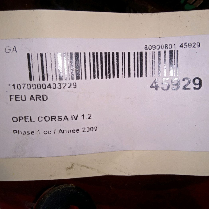 Feu arrière droit occasion OPEL CORSA IV Phase 1 09-2006->12-2010 1.2 TWINPORT 80ch 93189091 5