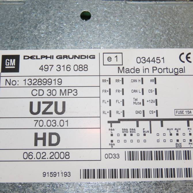 Autoradio occasion OPEL CORSA IV Phase 1 09-2006->12-2010 1.2 TWINPORT 80ch 13254187 4