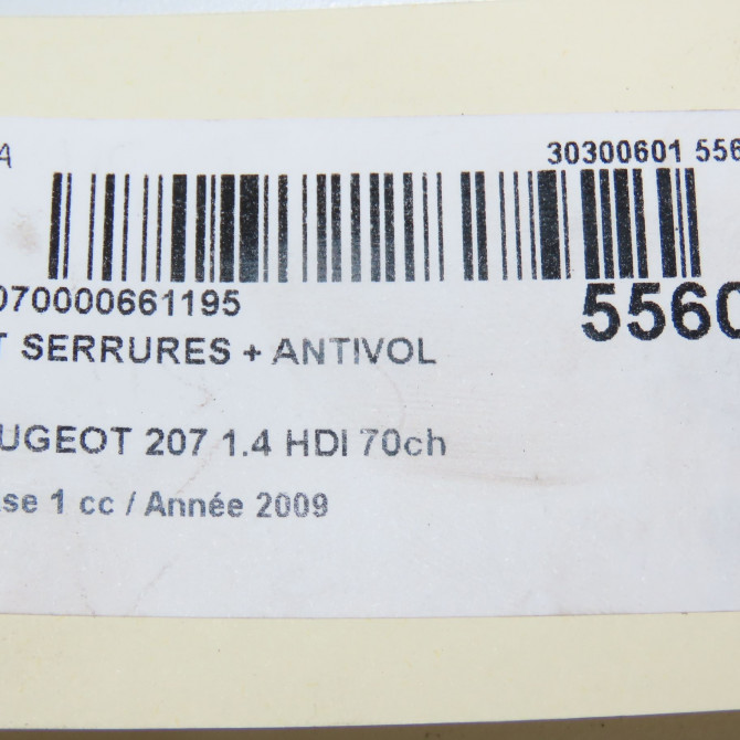 Kit serrures + antivol occasion PEUGEOT 207 Phase 1 04-2006->06-2013 1.4 HDI 70ch 4162NV 6