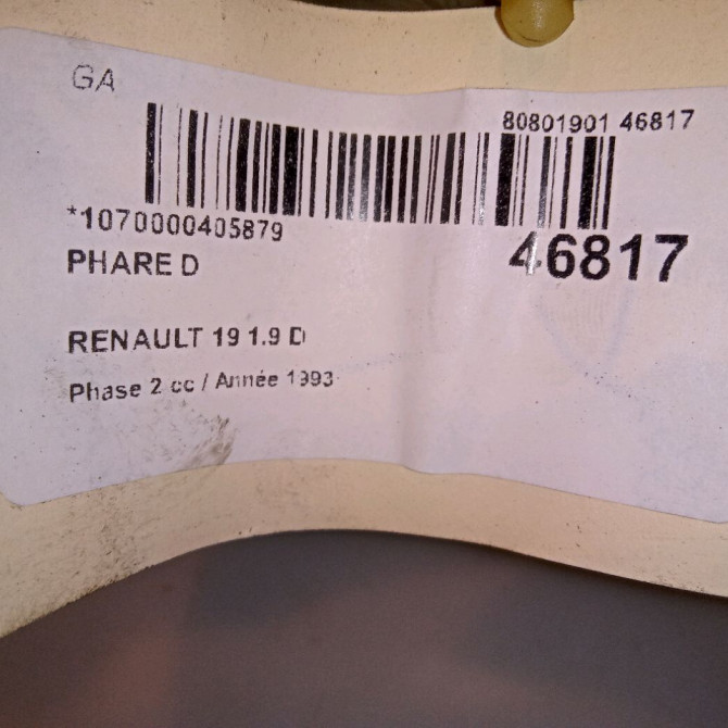 Phare droit occasion RENAULT 19 Phase 2 04-1992->04-1997 1.9 D 7701036028 4