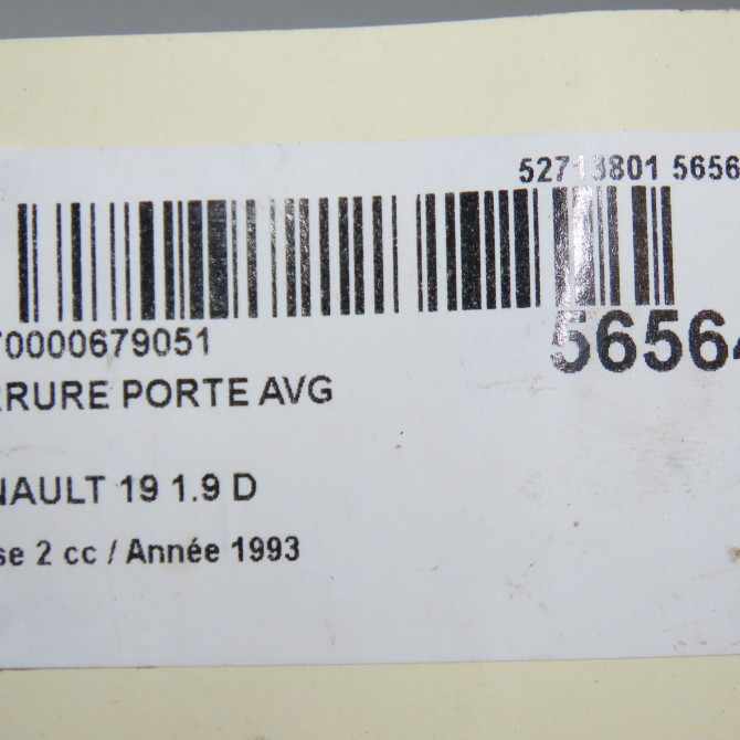 Serrure porte avg occasion RENAULT 19 Phase 2 04-1992->04-1997 1.9 D 7701030065 5