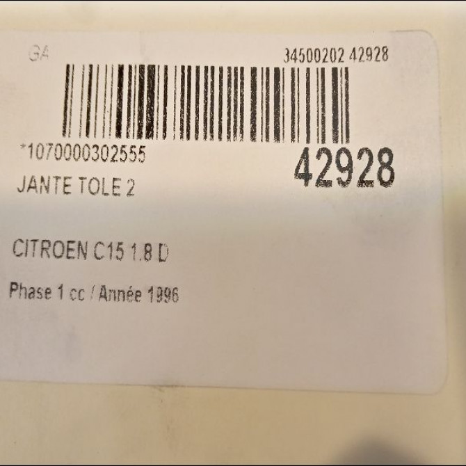 Jante tole occasion CITROEN C15 Phase 1 07-1987->06-1996 1.8 D 96014618 3