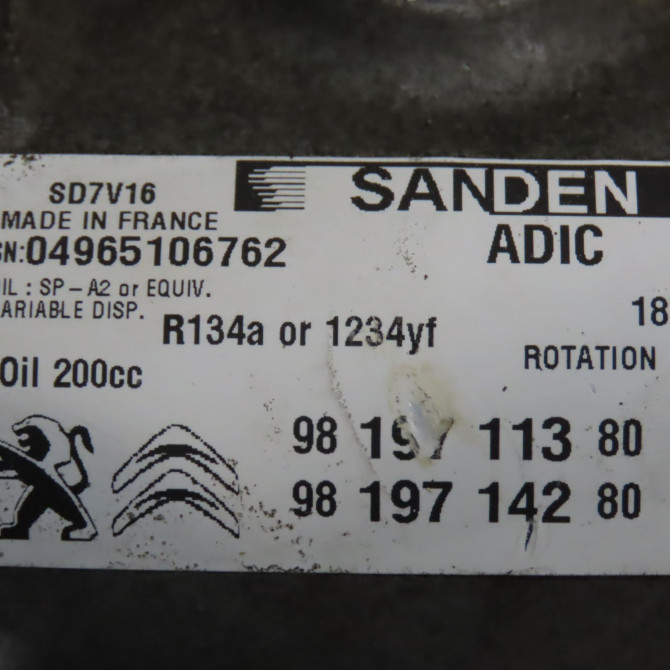 Compresseur air conditionne occasion PEUGEOT BOXER III Phase 1 04-1995->04-1999 2.2 HDI 130ch 9819711380 4