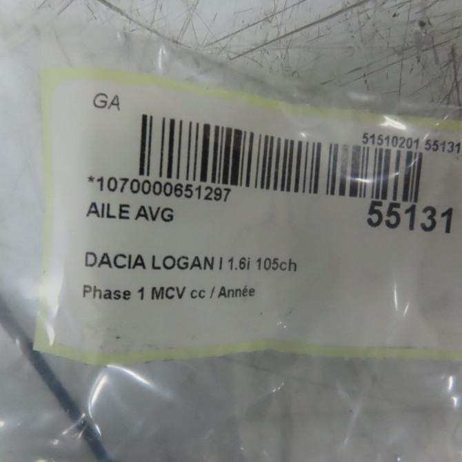 Aile avant gauche occasion DACIA LOGAN I Phase 1 04-1995->04-1999 1.6i 105ch 6001549971 4