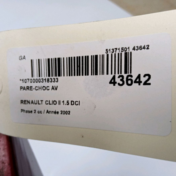 Pare-choc avant occasion RENAULT CLIO II Phase 2 06-2001->07-2006 1.5 DCI 80ch 7701476554 7
