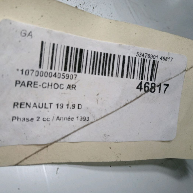 Pare-choc arrière occasion RENAULT 19 Phase 2 04-1992->04-1997 1.9 D 7701367297 4