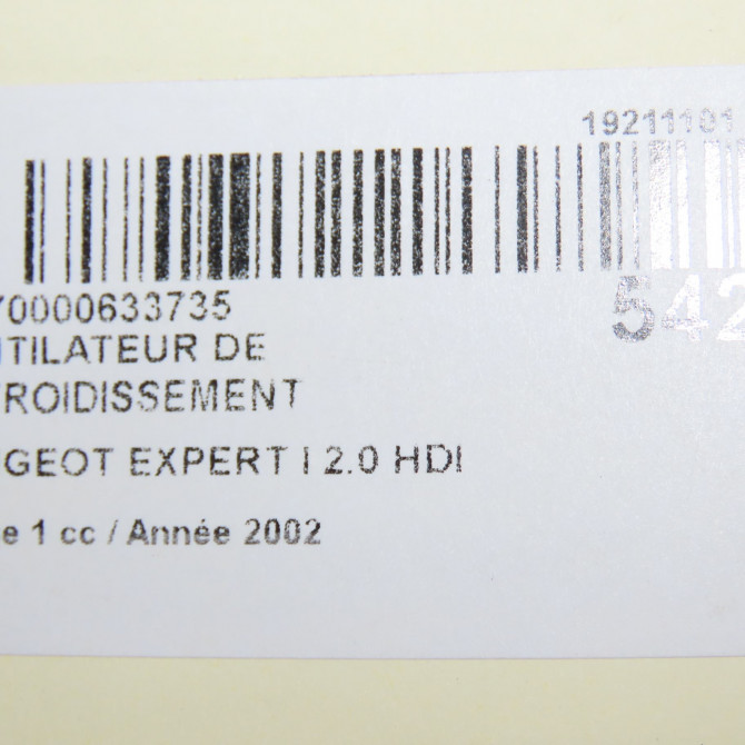 Ventilateur de refroidissement occasion PEUGEOT EXPERT I Phase 1 10-1995->12-2003 2.0 HDI 95ch 1253F1 6