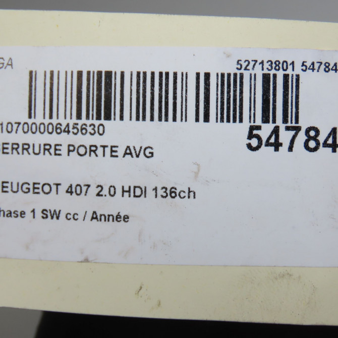 Serrure porte avg occasion PEUGEOT 407 Phase 1 04-1995->04-1999 2.0 HDI 136ch 9135FN 8