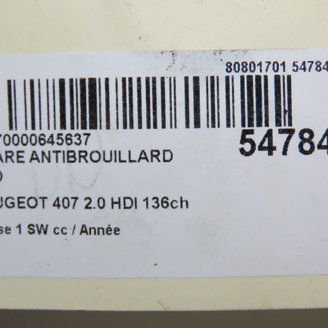 Phare antibrouillard avant droit occasion PEUGEOT 407 Phase 1 04-1995->04-1999 2.0 HDI 136ch 620636 6