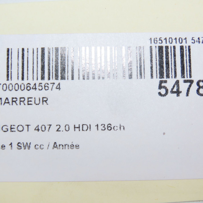 Démarreur occasion PEUGEOT 407 Phase 1 04-1995->04-1999 2.0 HDI 136ch 5802AW 7