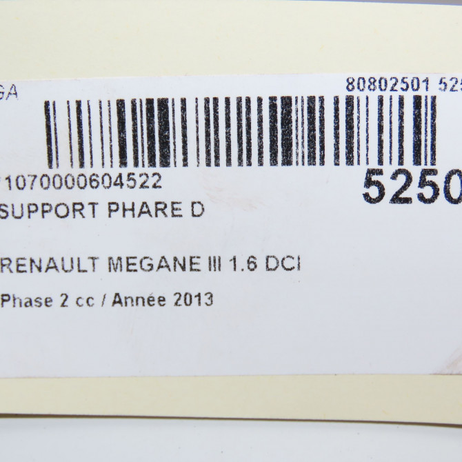 Support phare d occasion RENAULT MEGANE III Phase 2 01-2012->06-2014 1.6 DCI 130ch 625125608R 3