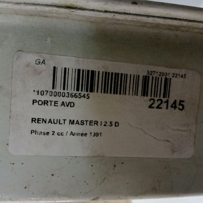 Porte avant droite occasion RENAULT MASTER I Phase 2 09-1994->09-1997 2.5 D 75ch 3