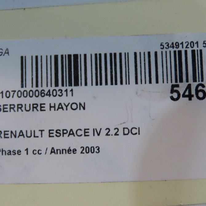 Serrure hayon occasion RENAULT ESPACE IV Phase 1 09-2002->03-2006 2.2 DCI 150ch 8200229957 5