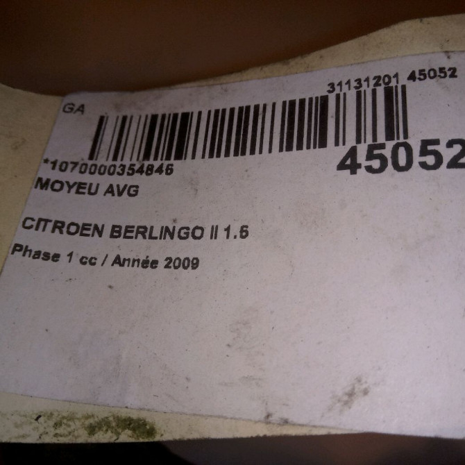 Moyeu avg occasion CITROEN BERLINGO II Phase 1 05-2008->01-2012 1.6 HDI 16v 90ch 330796 4