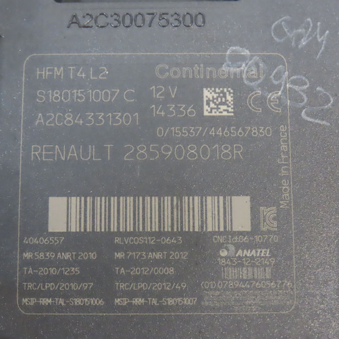 Lecteur de carte occasion RENAULT CAPTUR Phase 1 02-2013->... 0.9 90 ch 285901934R 2