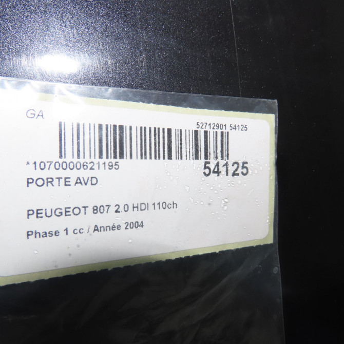 Porte avant droite occasion PEUGEOT 807 Phase 1 06-2002->12-2014 2.0 HDI 110ch 9004X4 5