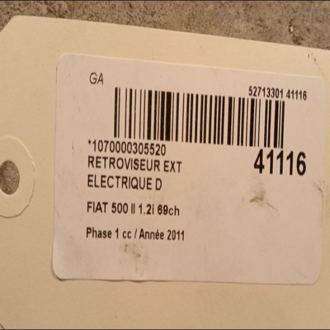 Retroviseur exterieur electrique droit occasion FIAT 500 II 500 II Phase 1 2007-07-01->2016-03-31 1.2i 69ch 735600583 3