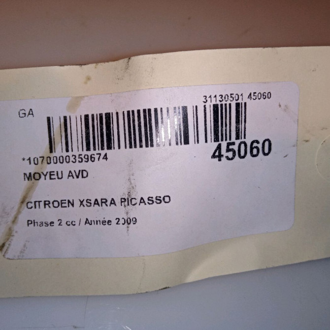 Moyeu avd occasion CITROEN XSARA PICASSO Phase 2 02-2004->12-2010 1.6 HDI 92 ch 330796 4