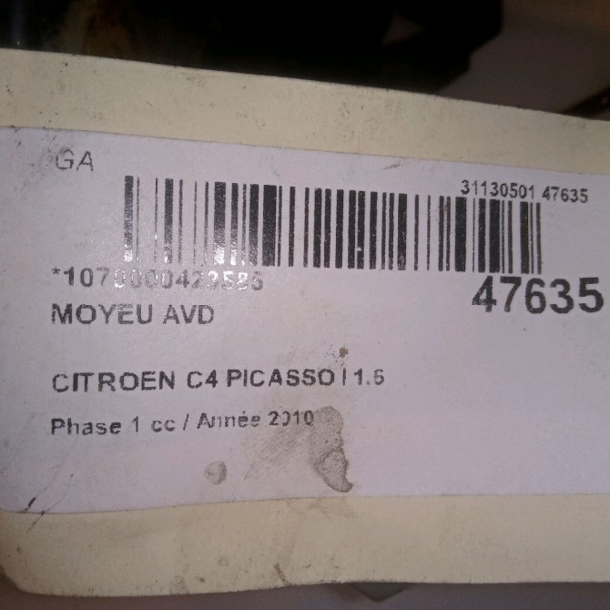Moyeu avd occasion CITROEN C4 PICASSO I Phase 1 01-2007->10-2013 1.6 HDi 16v 110ch 330796 4