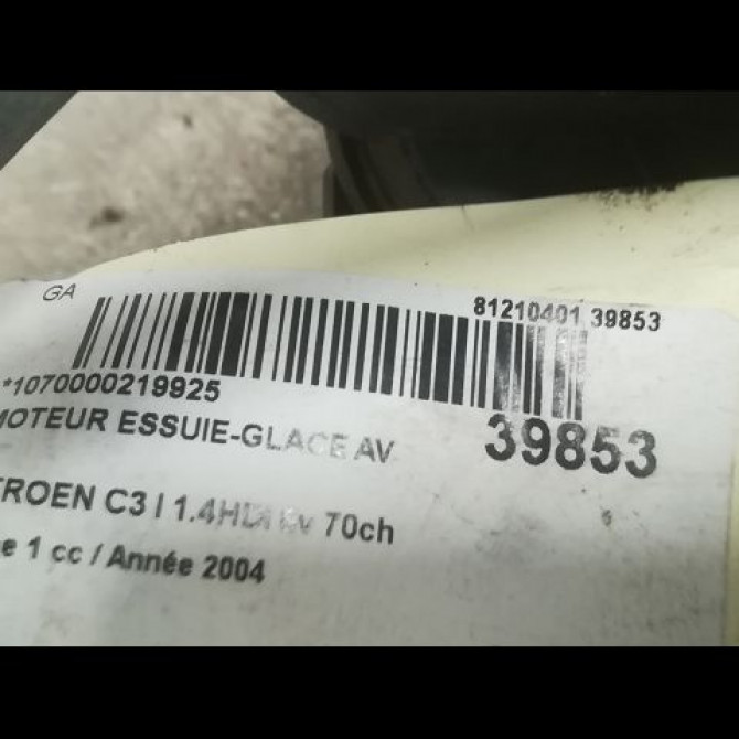 Moteur essuie-glace avant occasion CITROEN C3 I Phase 1 04-2002->10-2005 1.4HDI 8v 70ch 6401F4 3