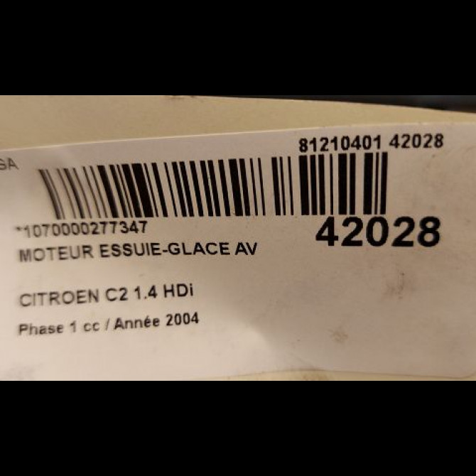 Moteur essuie-glace avant occasion CITROEN C2 Phase 1 09-2003->10-2008 1.4 HDi 6401F4 3