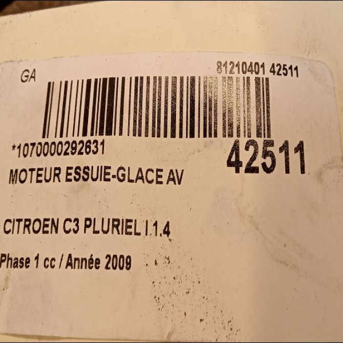Moteur essuie-glace avant occasion CITROEN C3 PLURIEL I Phase 1 04-2003->09-2008 1.4 HDi 6401F4 3