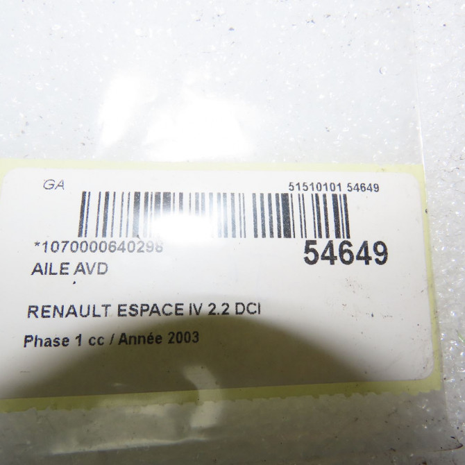 Aile avant droite occasion RENAULT ESPACE IV Phase 1 09-2002->03-2006 2.2 DCI 150ch 7701473587 5