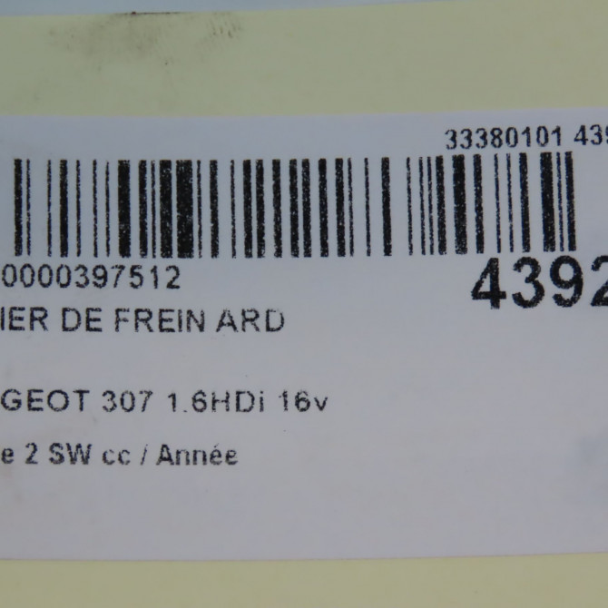 Etrier de frein arrière droit occasion PEUGEOT 307 Phase 2 SW 06-2005->07-2008 1.6HDi 16v FAP 110ch 4400N5 7