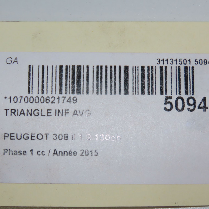 Triangle inf avg occasion PEUGEOT 308 II 308 II Phase 1 2013-06-01->2017-08-31 1.2 130ch 9846329780 5