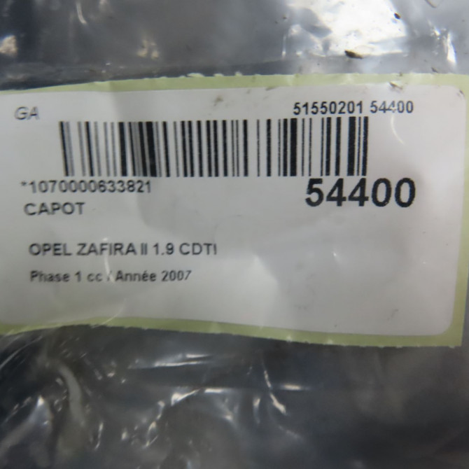 Capot occasion OPEL ZAFIRA II Phase 1 07-2005->12-2007 1.9 CDTI 120ch 93184414 6