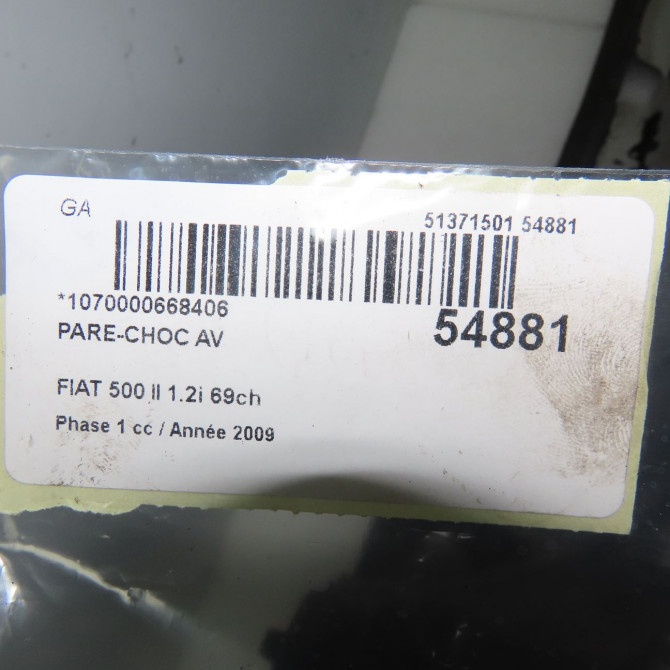 Pare-choc avant occasion FIAT 500 II 500 II Phase 1 2007-07-01->2016-03-31 1.2i 69ch 71777626 5
