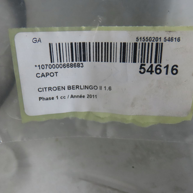 Capot occasion CITROEN BERLINGO II Phase 1 05-2008->01-2012 1.6 HDi 75ch 7901P7 5