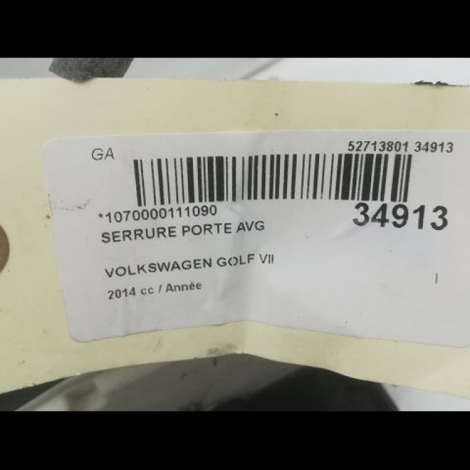 Serrure porte avg occasion VOLKSWAGEN GOLF VII GOLF VII Phase 1 2012-10-01->2017-06-30 5K1837015H 5
