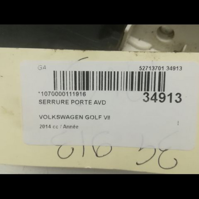 Serrure porte avd occasion VOLKSWAGEN GOLF VII GOLF VII Phase 1 2012-10-01->2017-06-30 5K1837016H 5