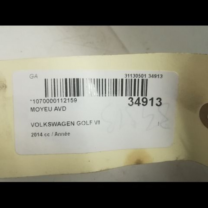 Moyeu avd occasion VOLKSWAGEN GOLF VII GOLF VII Phase 1 2012-10-01->2017-06-30 8S0498625A 3
