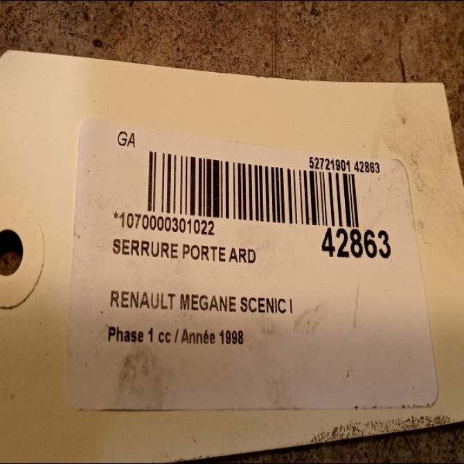 Serrure porte ard occasion RENAULT MEGANE SCENIC I Phase 1 09-1996->08-1999 1.9 D 7701469941 3