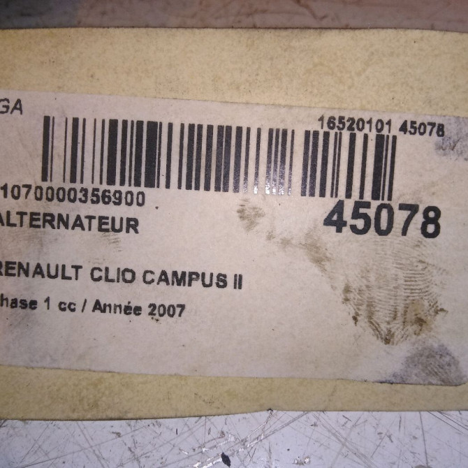 Alternateur occasion RENAULT CLIO CAMPUS II Phase 1 07-2006->07-2009 1.2i 8200660045 5